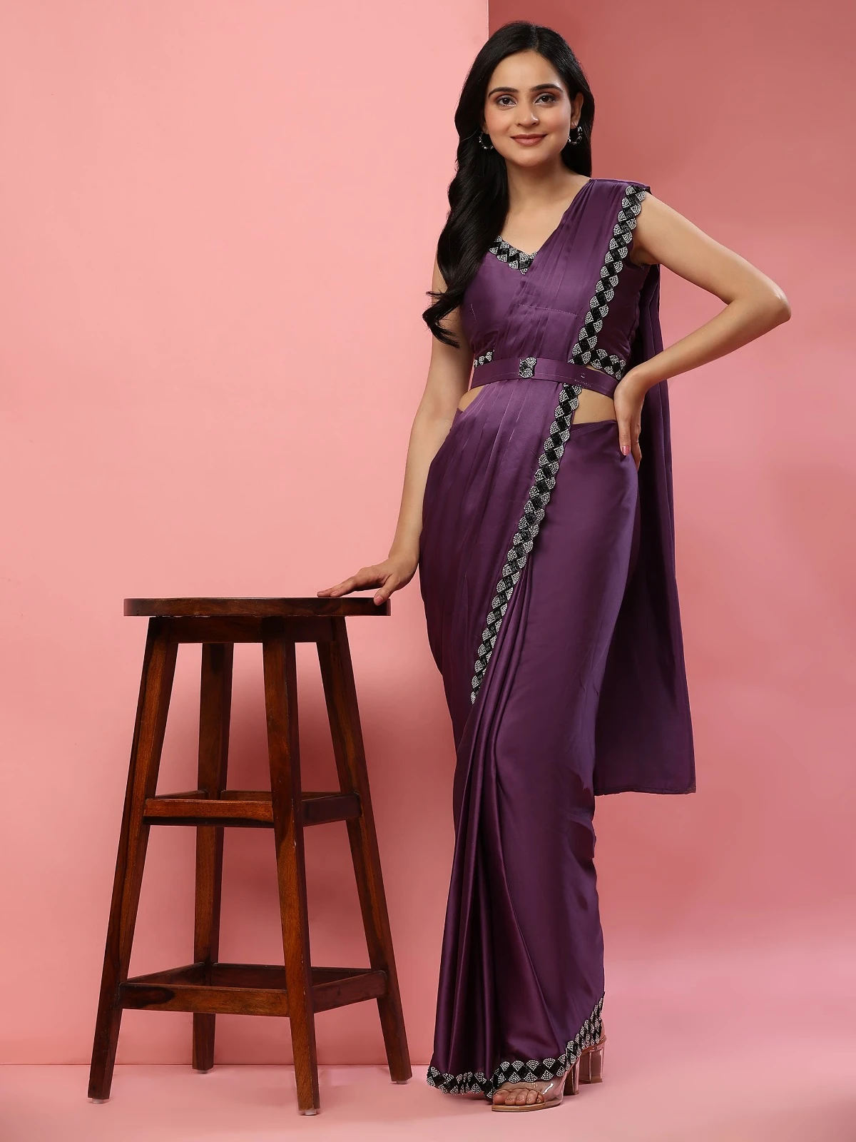 Amoha 102096 Satin Silk Wholesale Fancy Readymade Sarees Catalog — Wholesale Sarees, AMOHA wholesale from Surat - Gallery Image 2